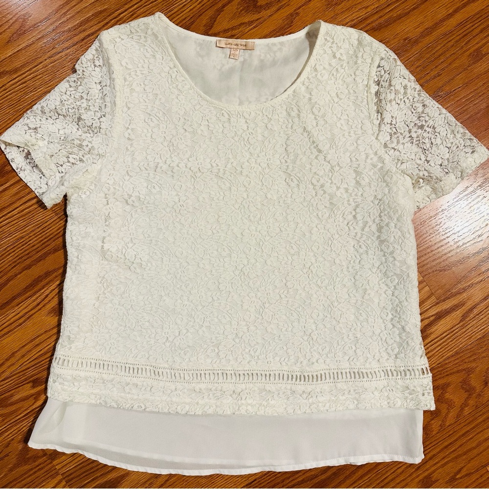 Skies Are Blue Cream Lace Blouse size L